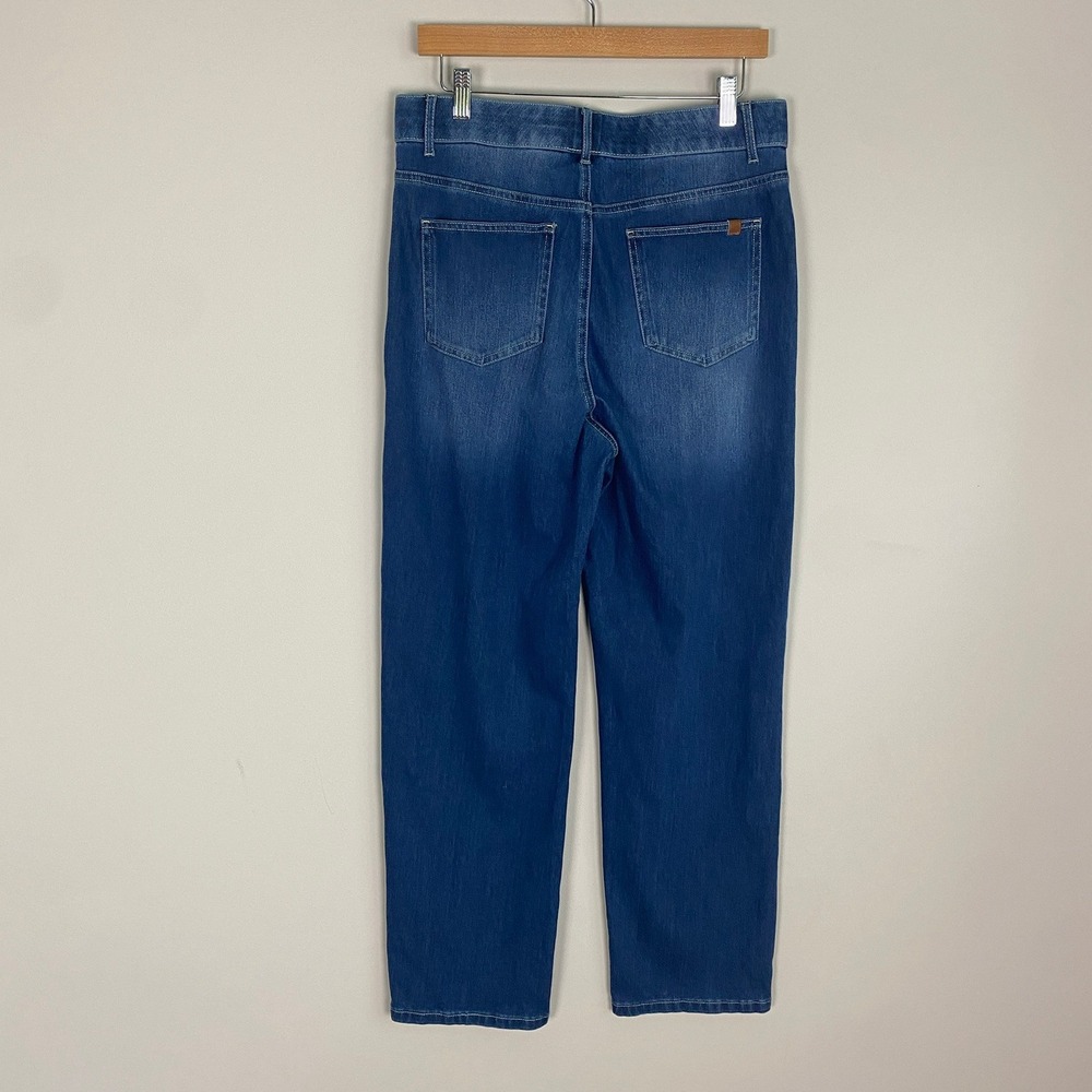Halara High Waisted Pull On Denim Pants Jeans Large Straight Leg Stretch Blue - Picture 2 of 6